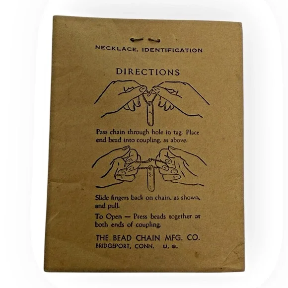 Original WWII Era U.S. Army Identification Bead Chain Dog Tag Necklace Sealed - Picture 1 of 2